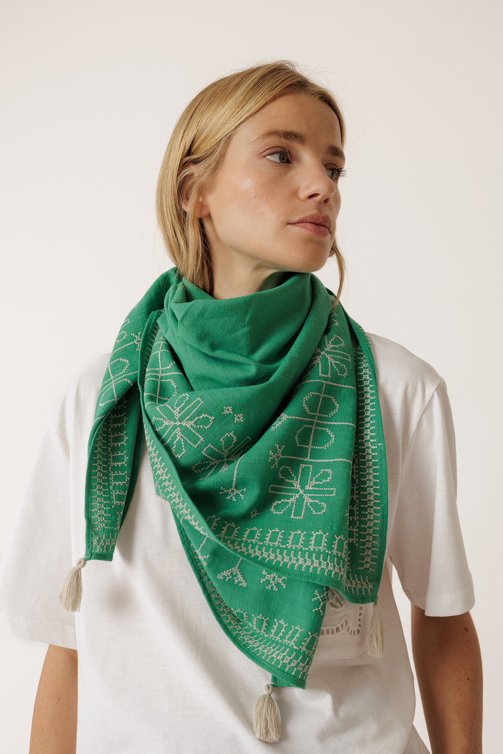 Écharpe À Broderie Ethnique - Vert