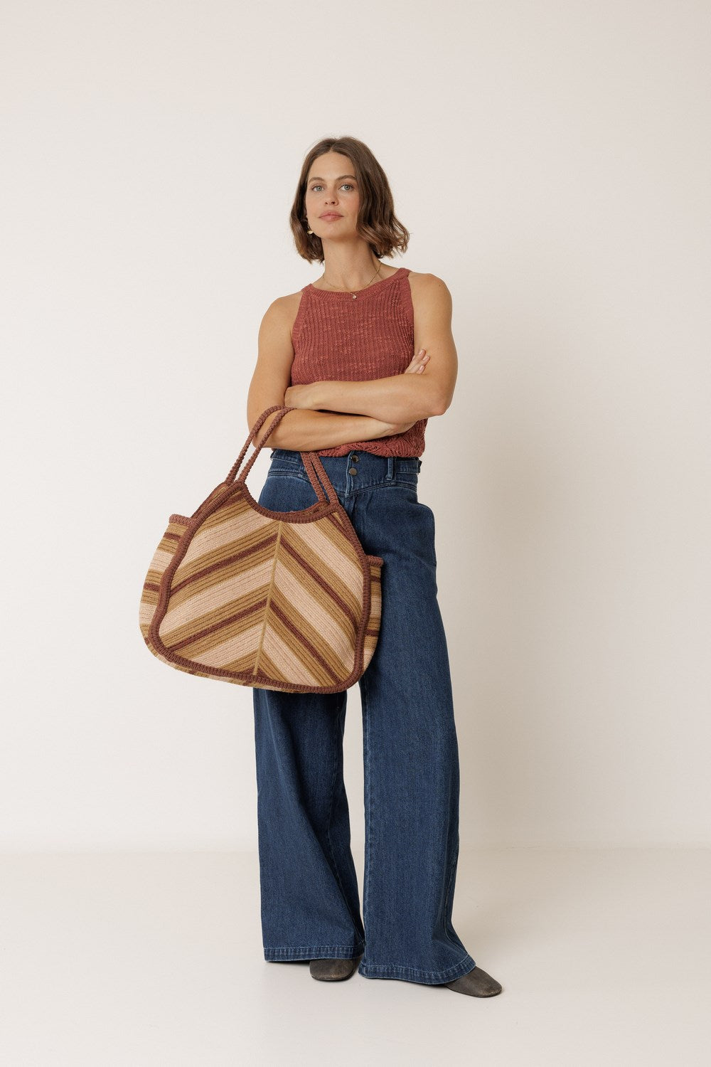 Sac Cabas À Chevrons - Chocolat