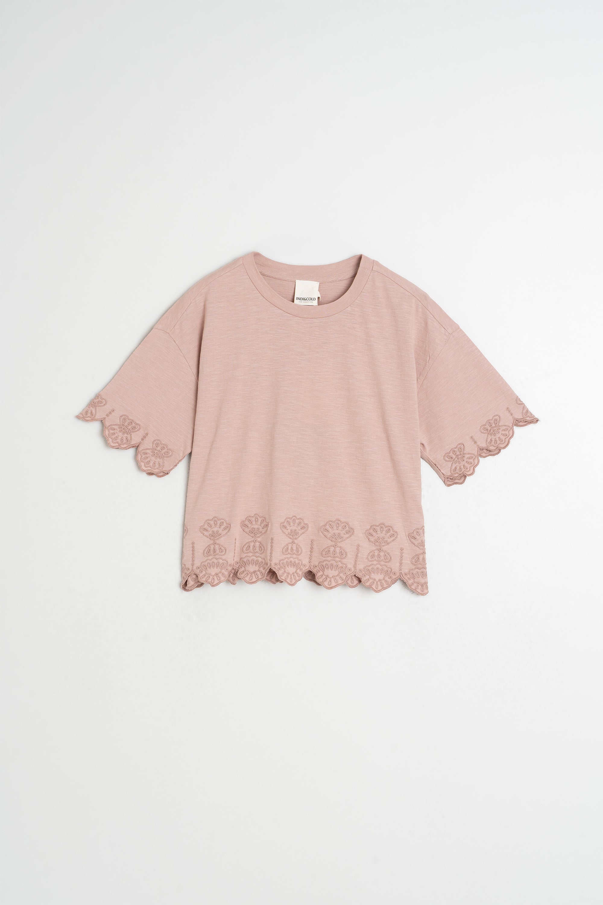 T-Shirt Brodé Coupe Carrée - Rosée