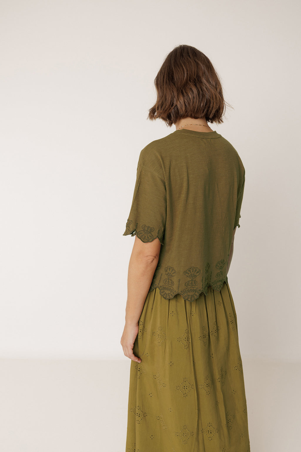 T-Shirt Brodé Coupe Carrée - Kaki