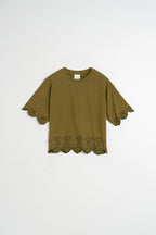 T-Shirt Brodé Coupe Carrée - Kaki