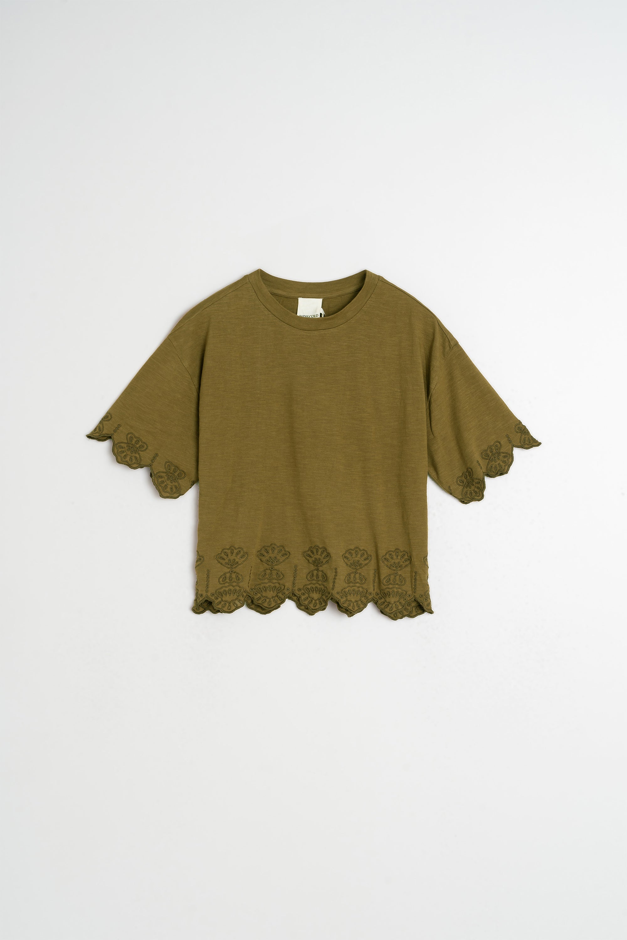 T-Shirt Brodé Coupe Carrée - Kaki