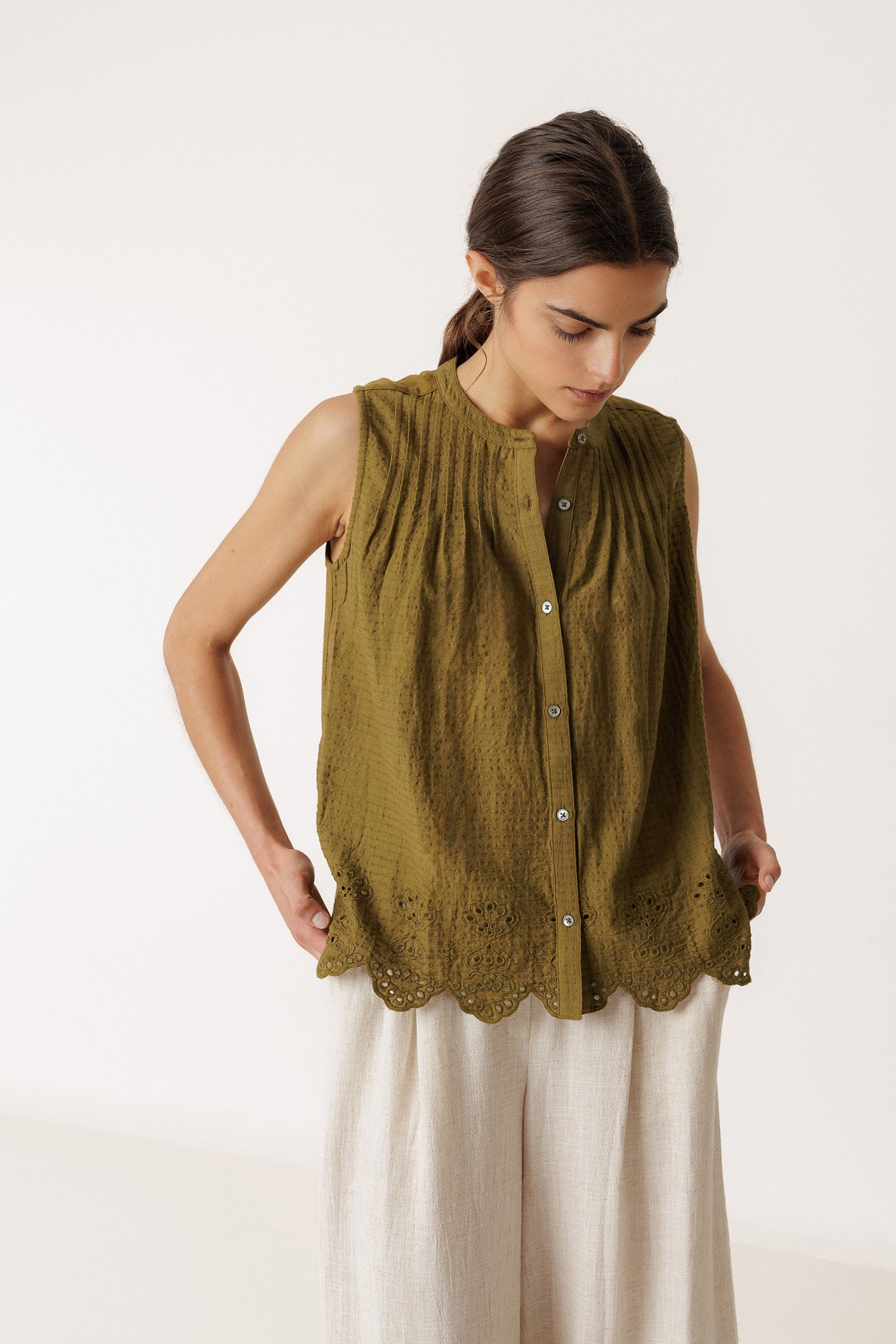 T-Shirt Combiné Brodé - Kaki