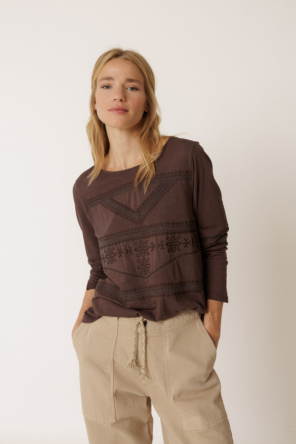 T-Shirt Romantique Combiné - Chocolat