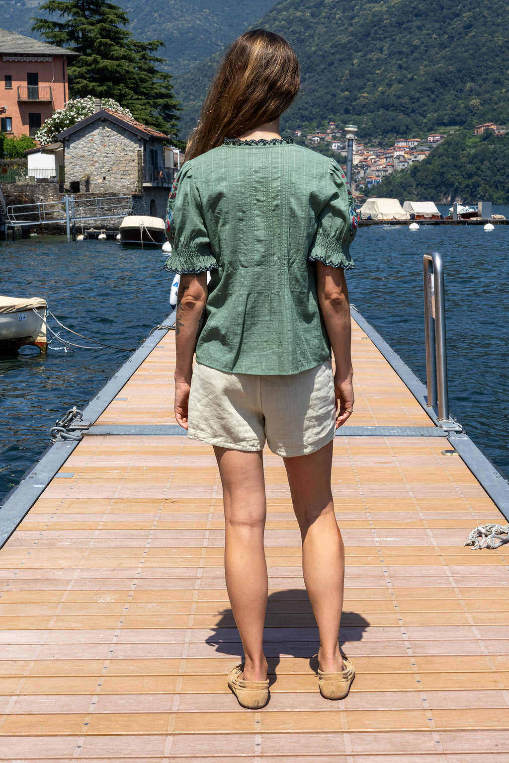 Chemise Brodée Au Point De Croix - Émeraude