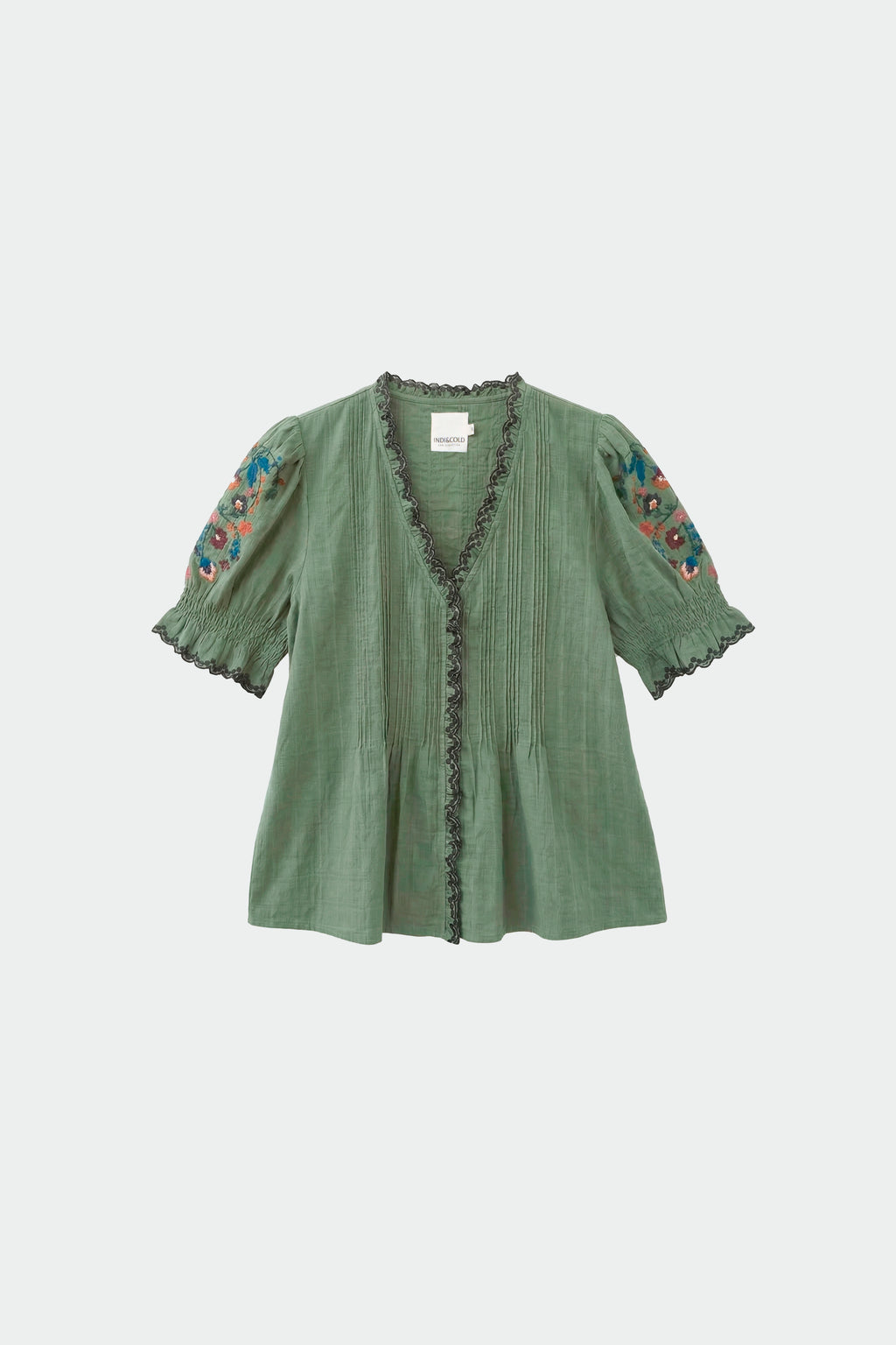 Chemise Brodée Au Point De Croix - Émeraude