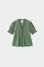 Chemise Brodée Au Point De Croix - Émeraude