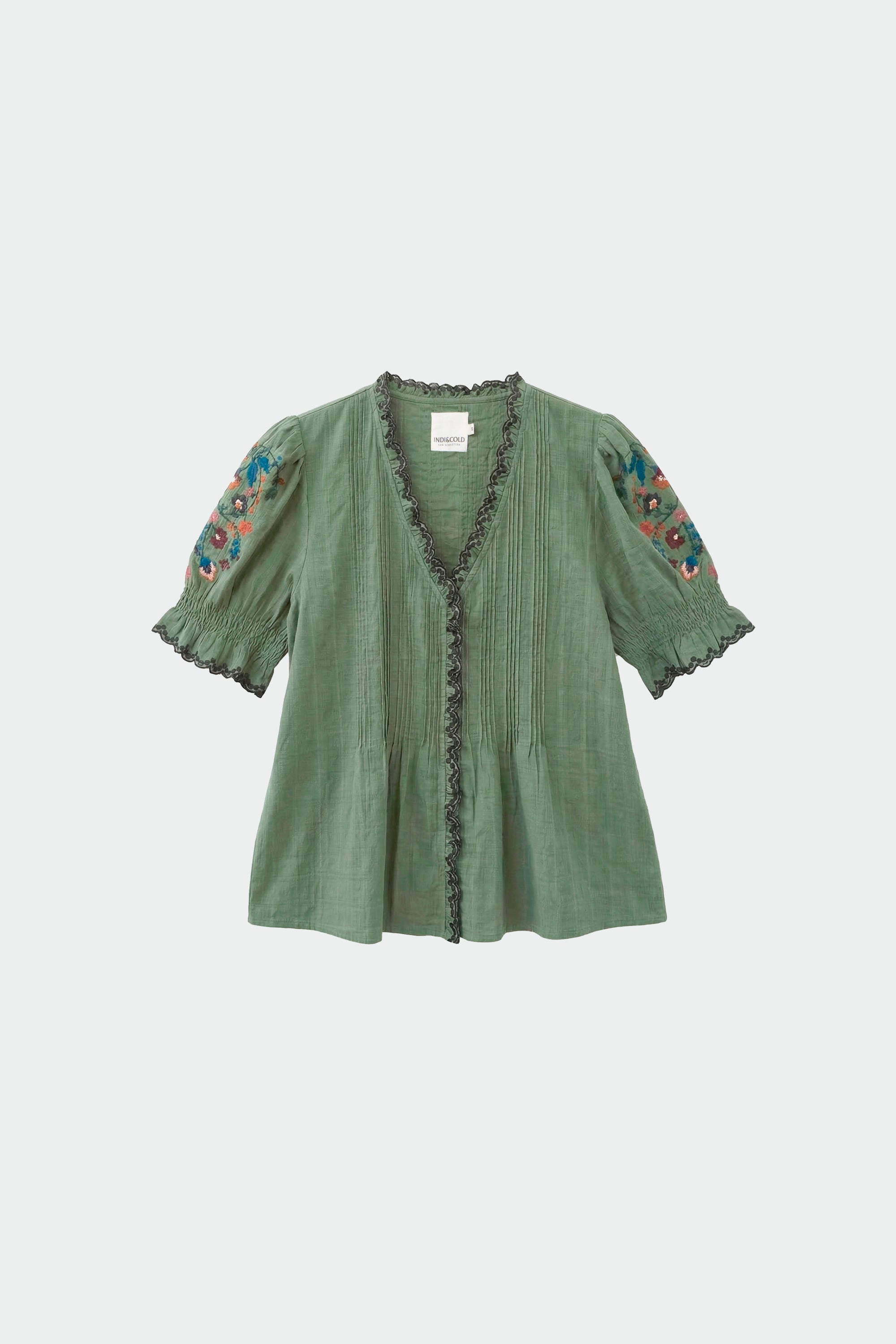 Chemise Brodée Au Point De Croix - Émeraude