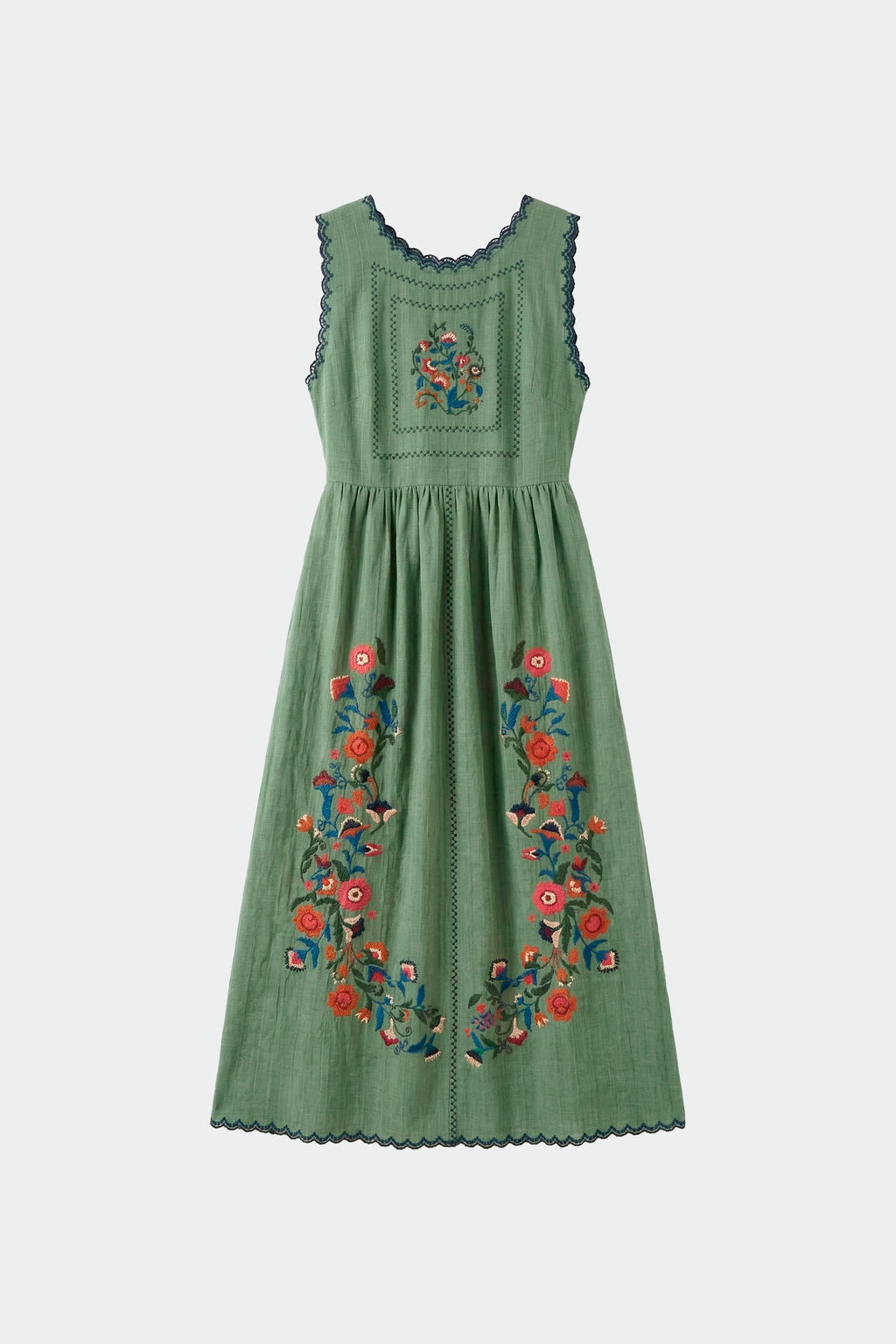 Robe Brodée Au Point De Croix - Émeraude
