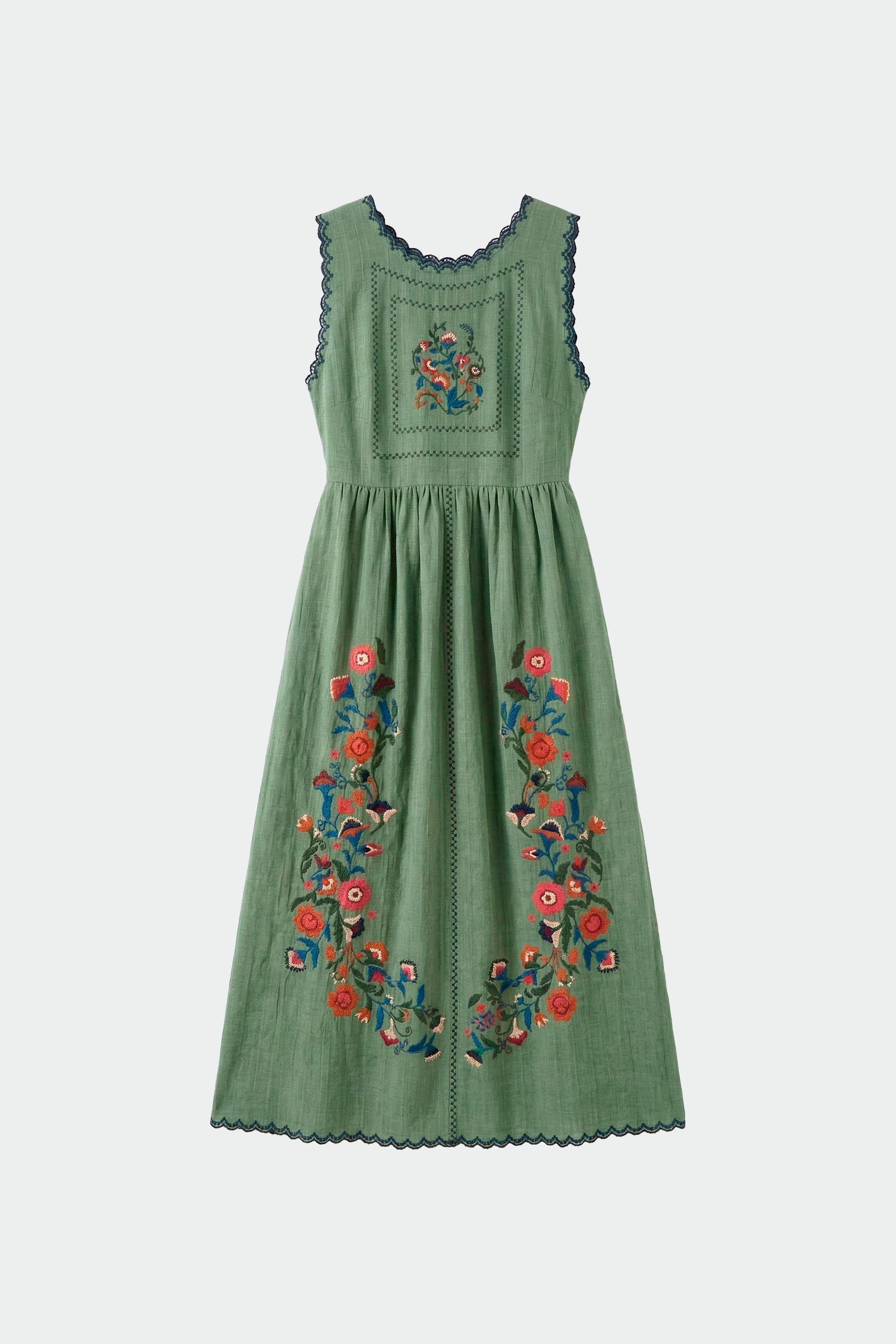 Robe Brodée Au Point De Croix - Émeraude