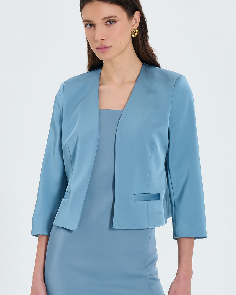 Veste courte satinée bleue_1