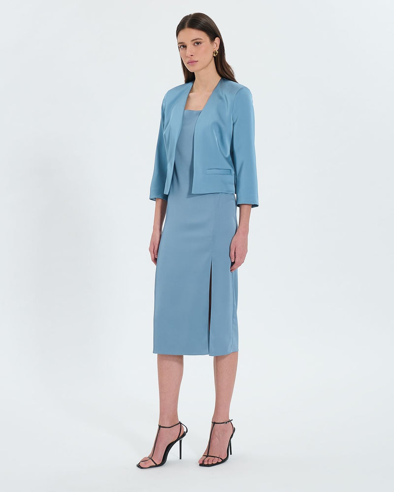 Veste courte satinée bleue_2