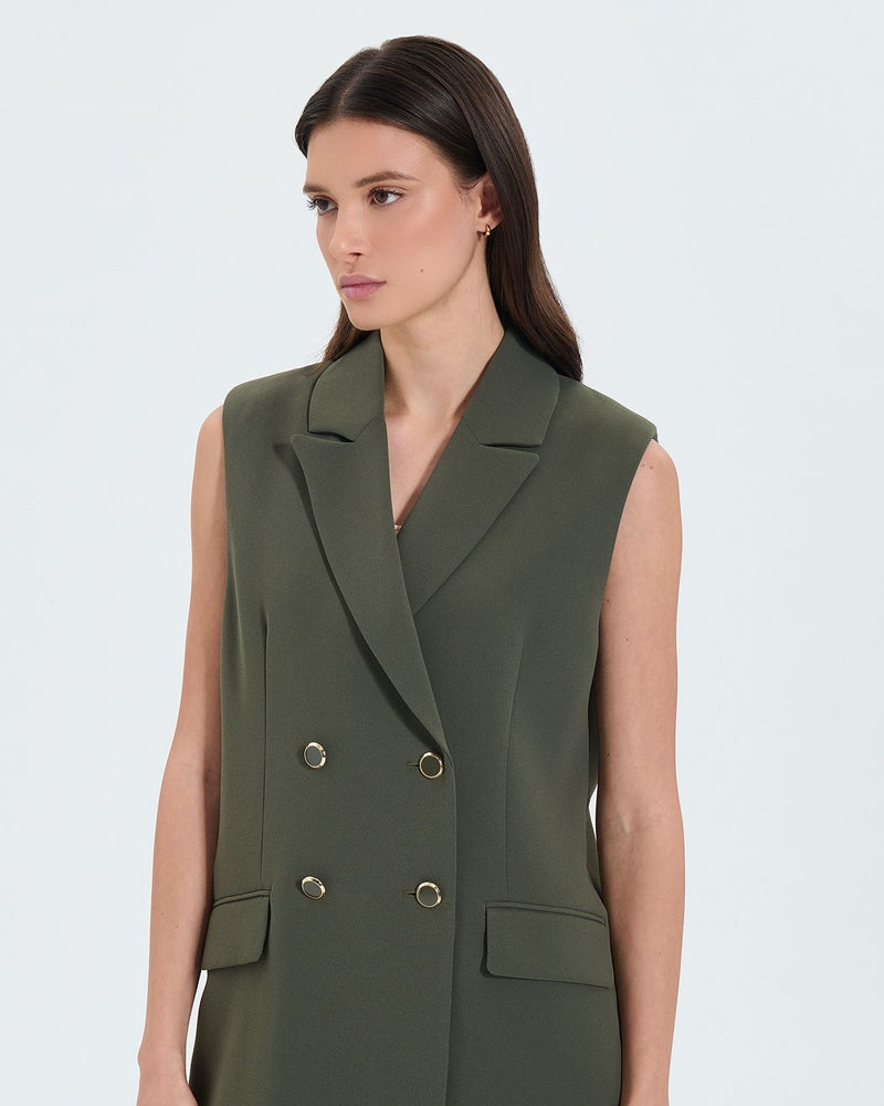 Veste sans manches en crêpe army_1