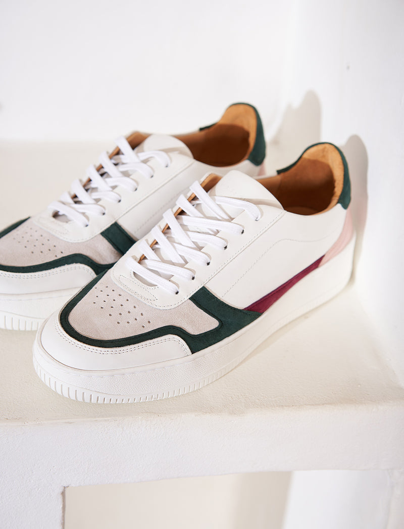 Sneakers À Lacets Vasco - Blanc, Vert & Rose - Femme