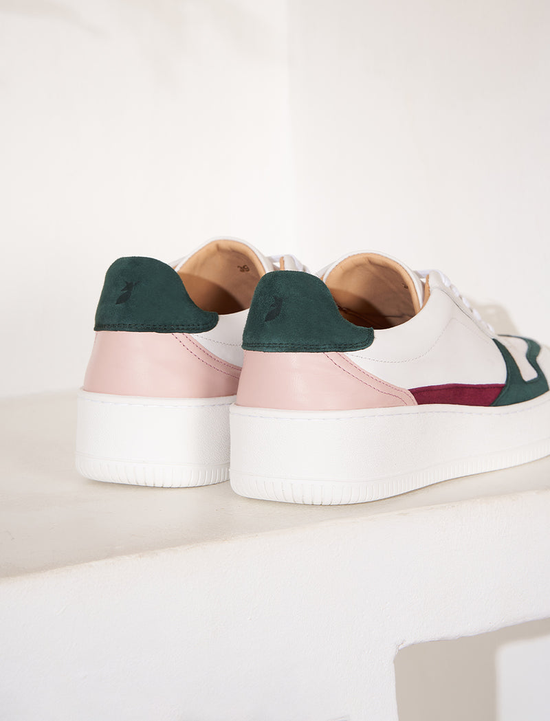 Sneakers À Lacets Vasco - Blanc, Vert & Rose - Femme