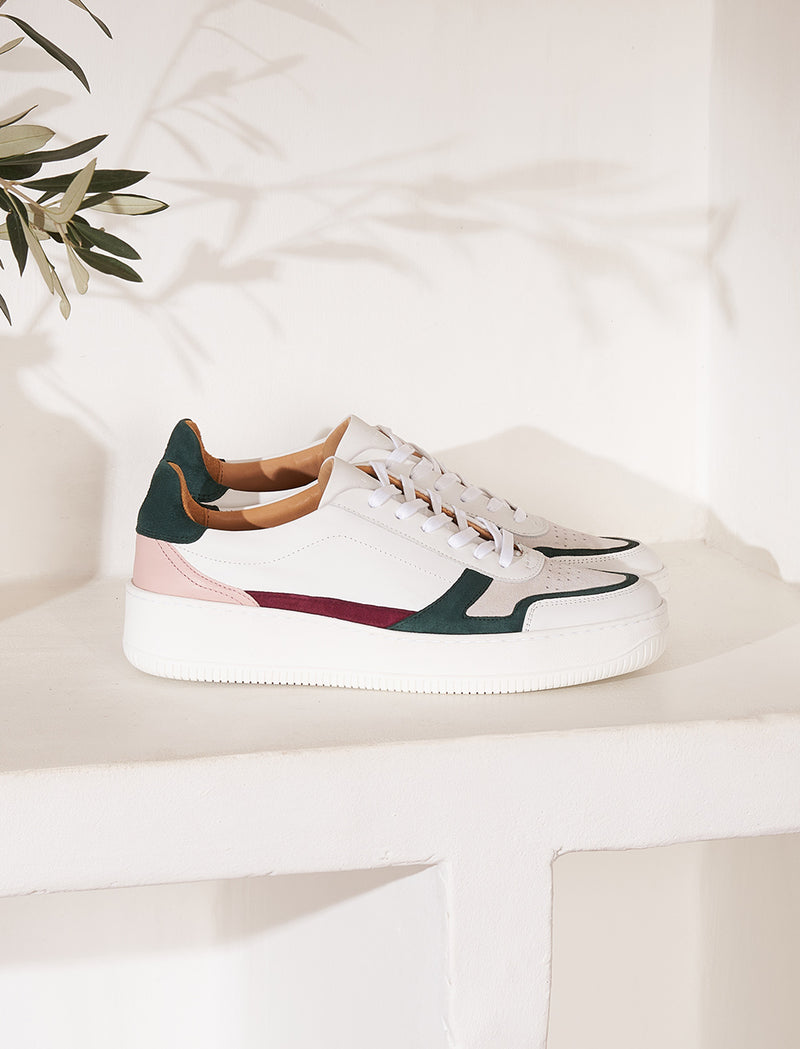 Sneakers À Lacets Vasco - Blanc, Vert & Rose - Femme