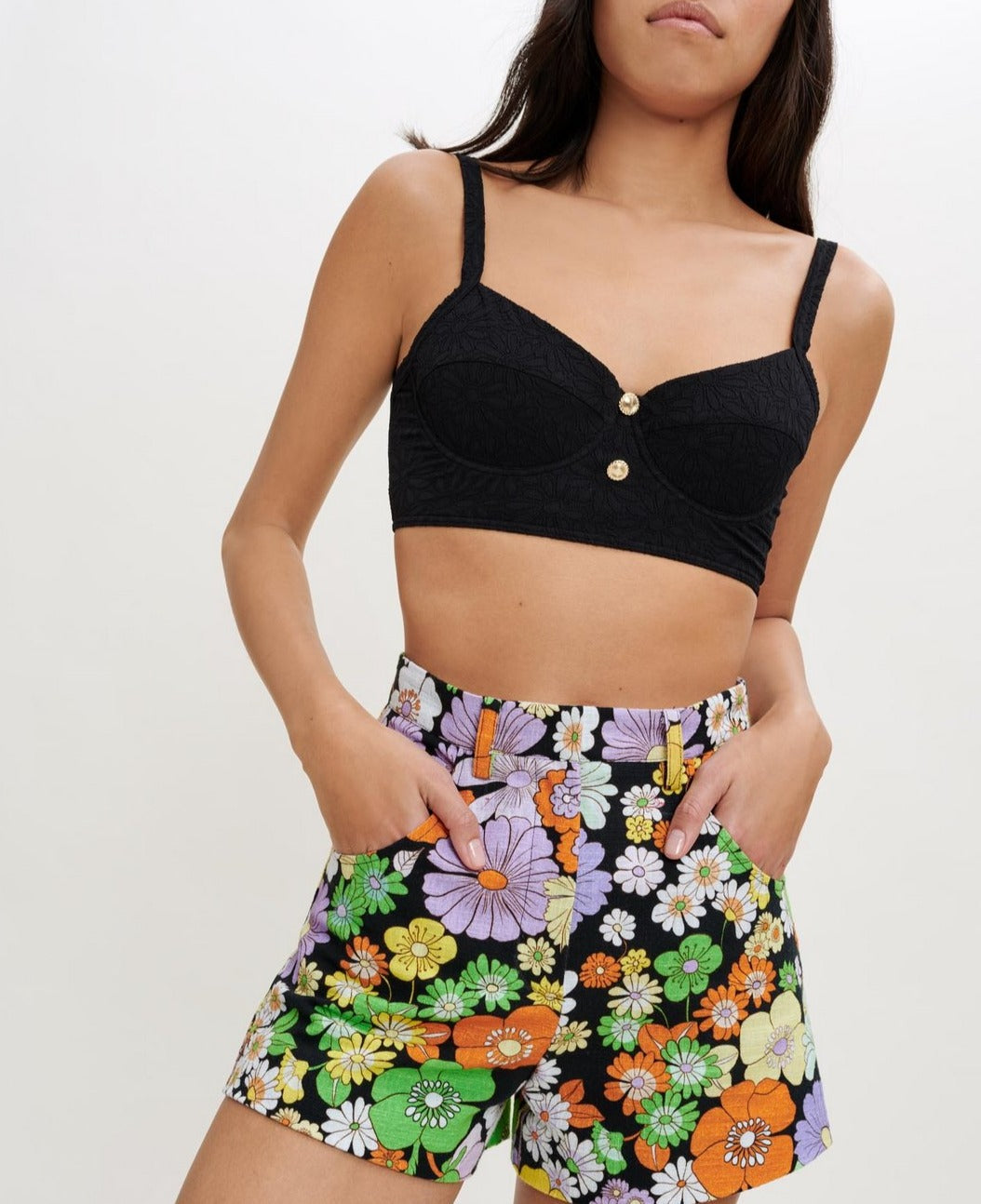 Iseven Shorts - Flower Power Noir