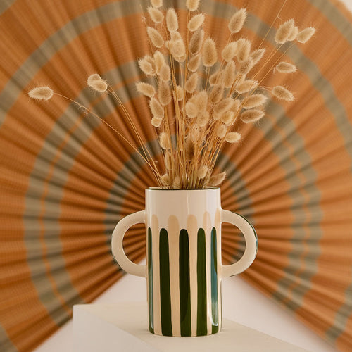 Vase En Céramique Mediterranea - Rayures Vert/Beige