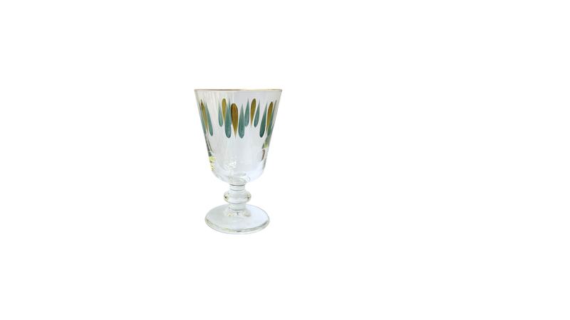 Verre À Pied En Cristal Peint À La Main - Gouttes Olive & Bleu Azur
