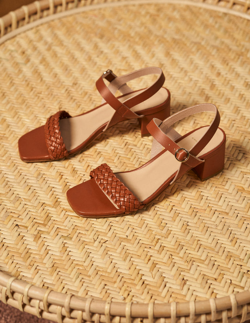 Victoria M Heeled Sandals - Cognac Leather