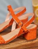 Victoria M Heeled Sandals - Orange Suede