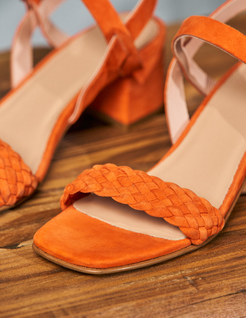 Victoria M Heeled Sandals - Orange Suede