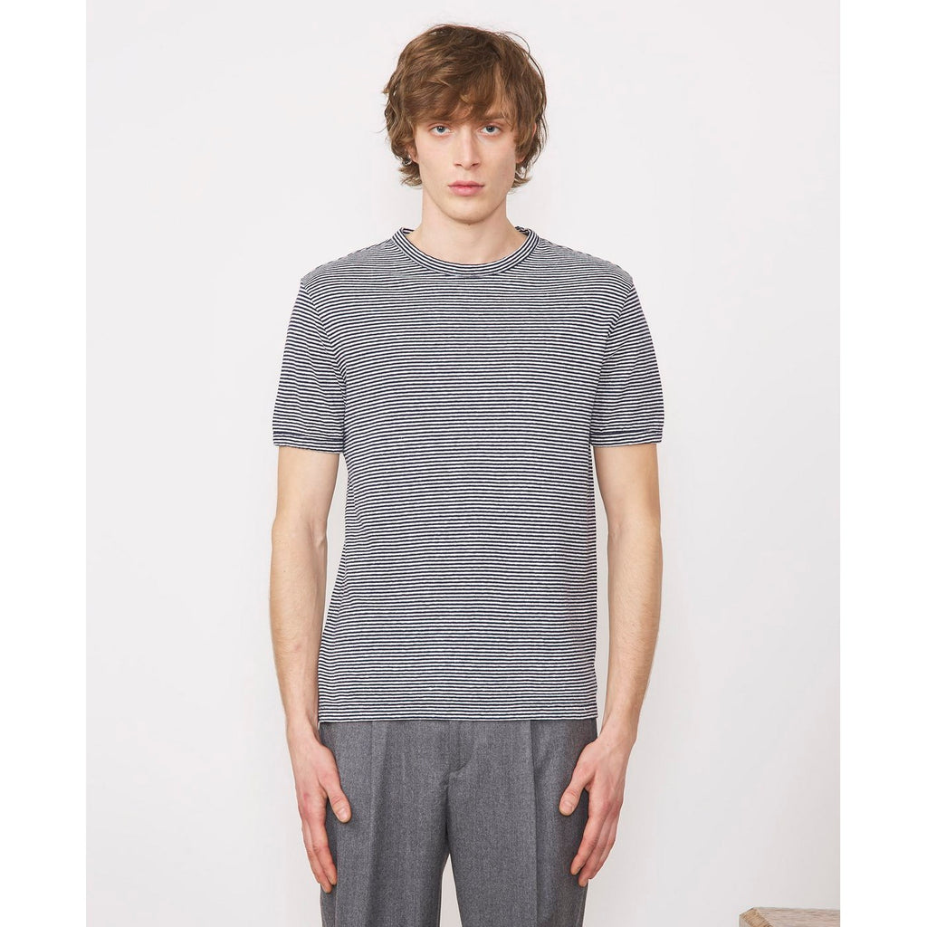 Tee Shirt Ss Tee Striped Cotton Linen - White/Navy