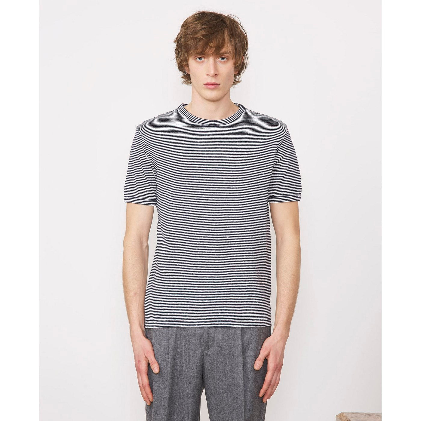 Tee Shirt Ss Tee Striped Cotton Linen - White/Navy