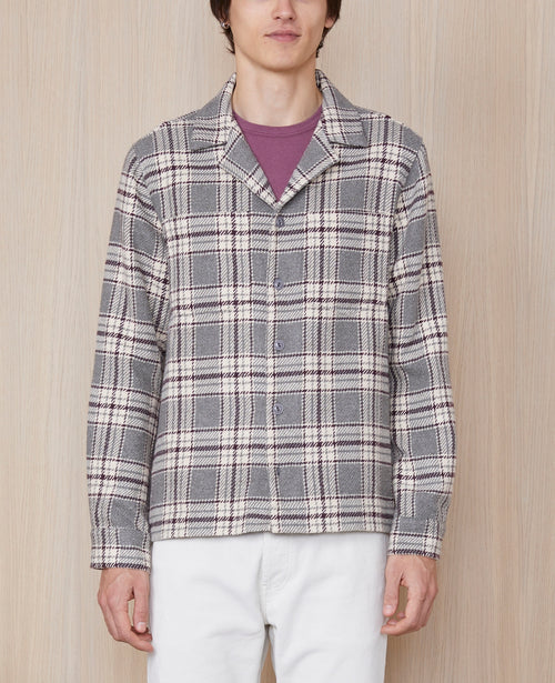 Sur Chemise Justin Ovs Wo Textur Check - Grey/Ecru/Plumwine