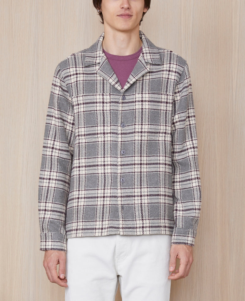 Sur Chemise Justin Ovs Wo Textur Check - Grey/Ecru/Plumwine