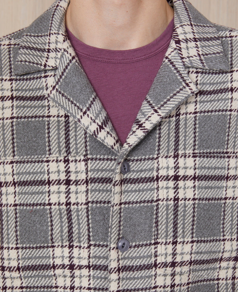 Sur Chemise Justin Ovs Wo Textur Check - Grey/Ecru/Plumwine