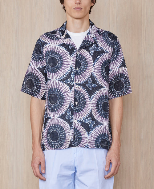 Chemise Eren Ss Cot Ethnic Print - Dknavy/Blue/Plumwine