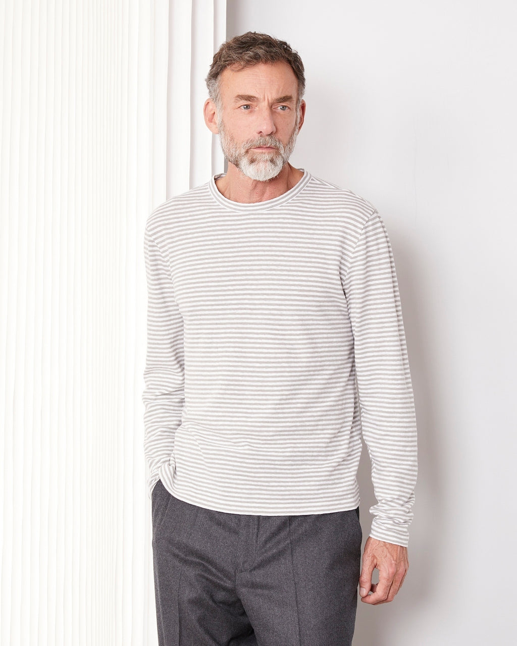 T-Shirt Manches Longues - Blanc/Gris Chiné - Homme