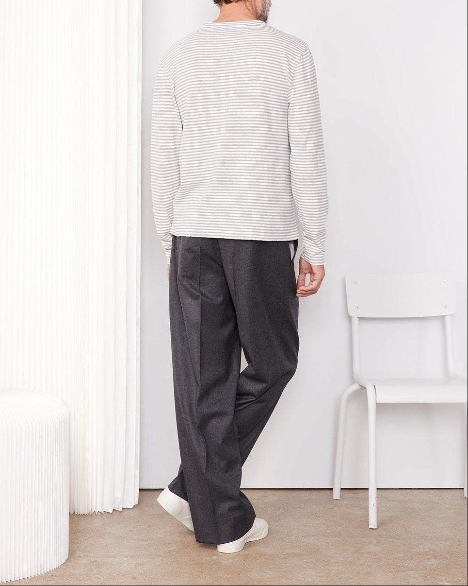 T-Shirt Manches Longues - Blanc/Gris Chiné - Homme