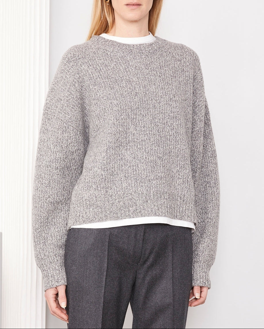 Pull Mimy Col Rond - Gris Moyen/Écru - Femme