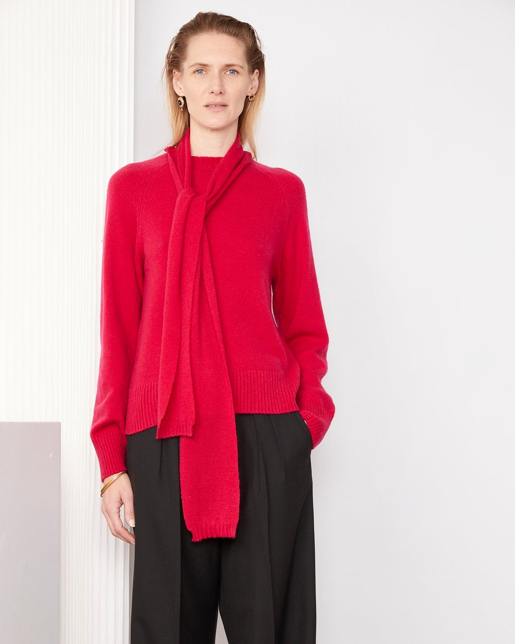 Pull Manola Avec Écharpe - Rouge Passion - Femme