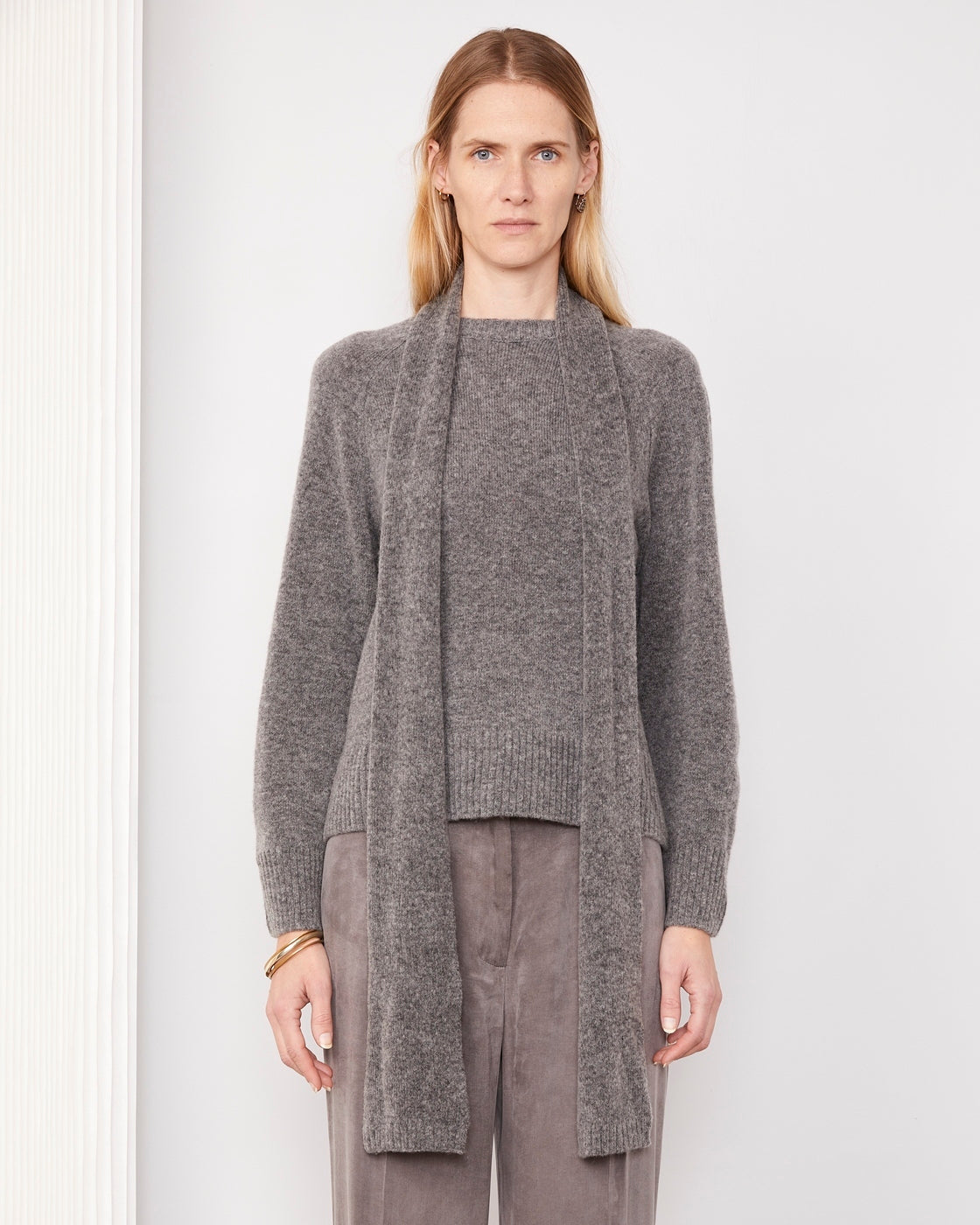 Pull Manola Avec Écharpe - Anthracite Chiné - Femme