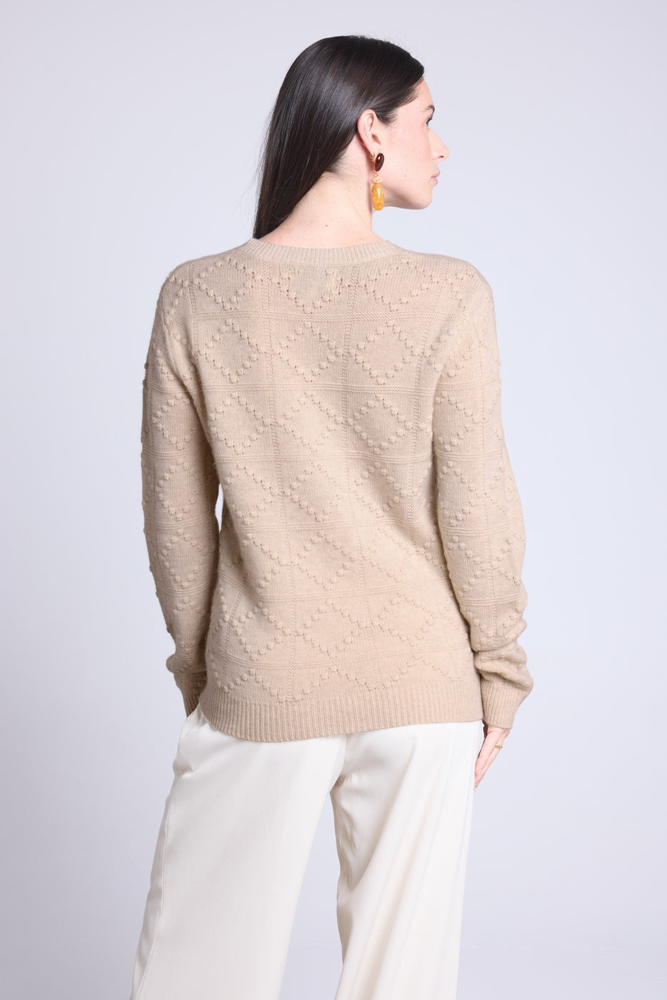 Waldorf Bubble Cashmere Crew Neck Jumper - Creamy Beige - Women