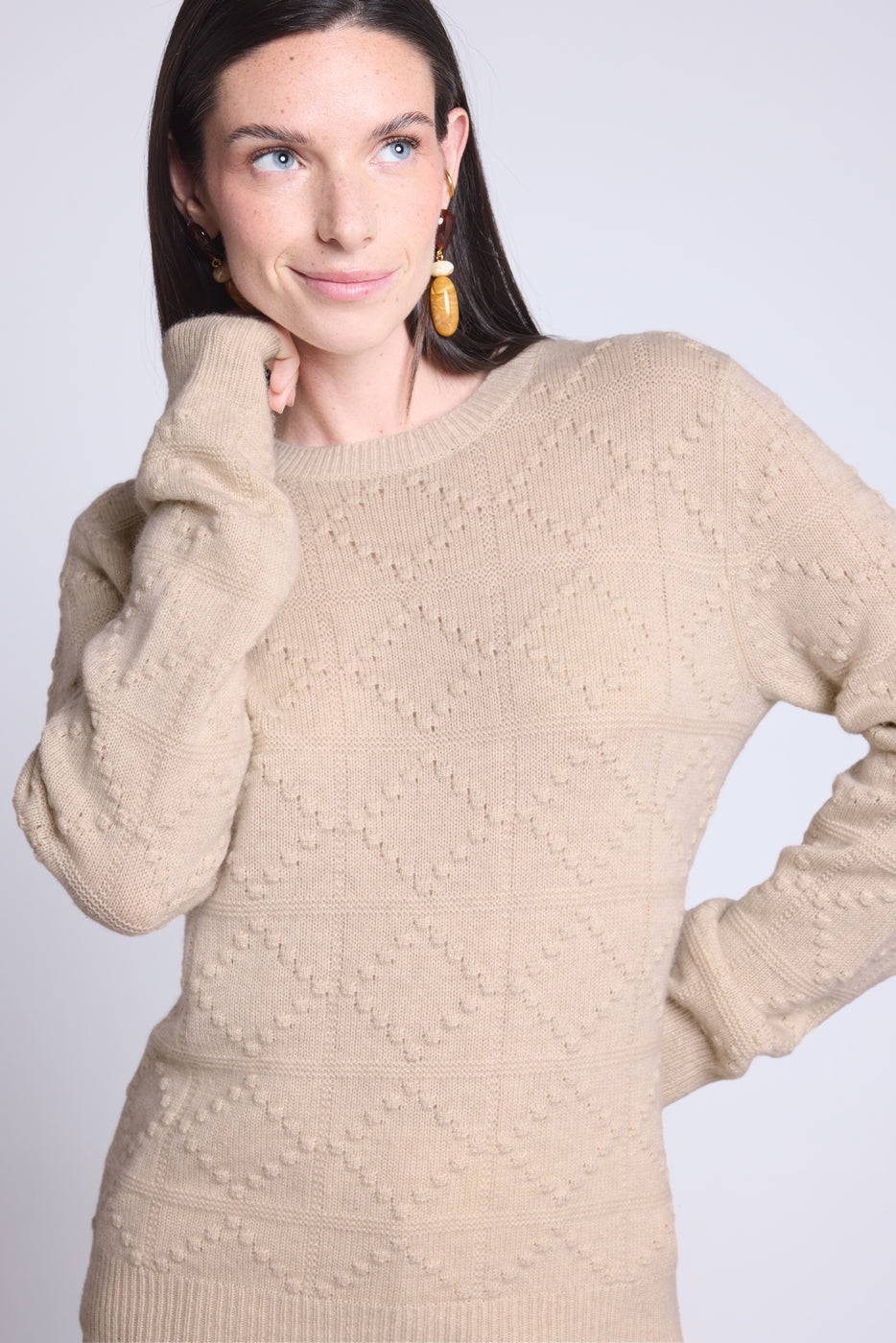 Waldorf Bubble Cashmere Crew Neck Jumper - Creamy Beige - Women