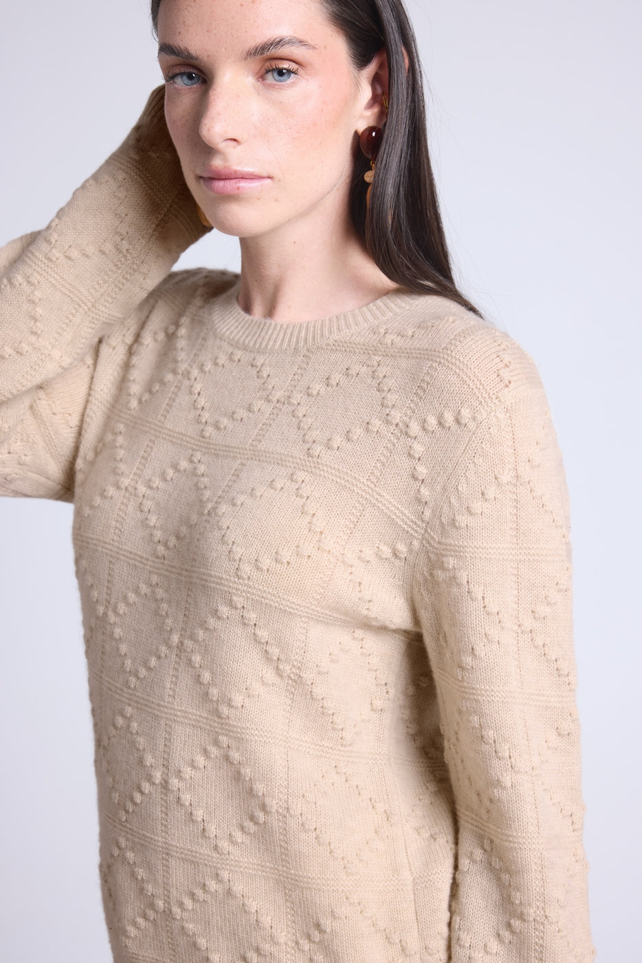 Waldorf Bubble Cashmere Crew Neck Jumper - Creamy Beige - Women