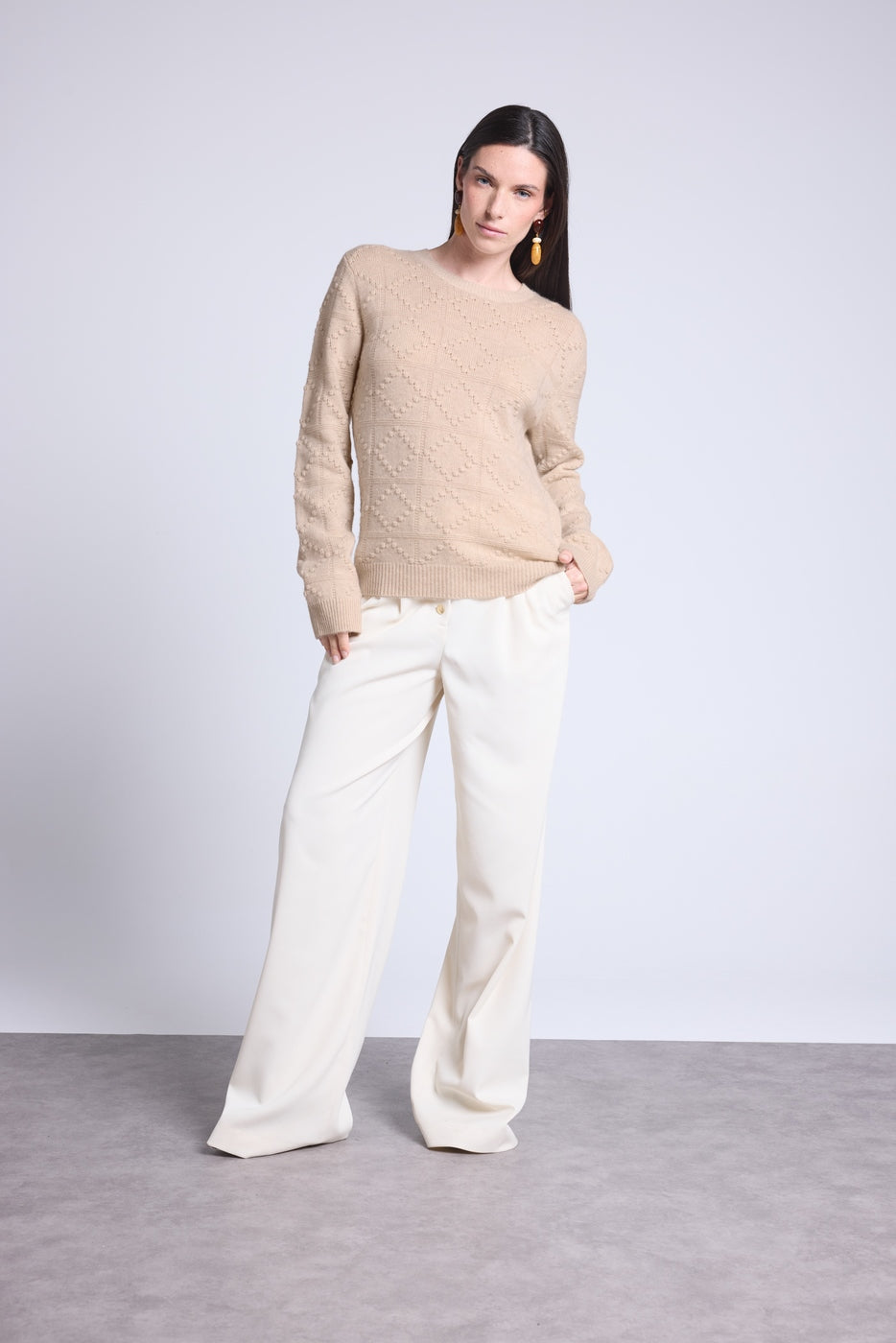 Waldorf Bubble Cashmere Crew Neck Jumper - Creamy Beige - Women