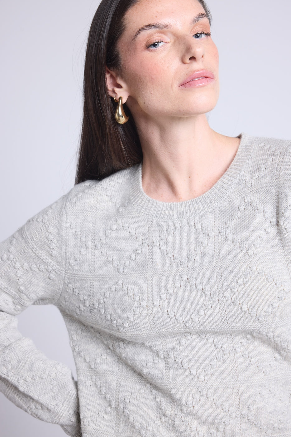 Jersey de Cuello Redondo Bubble de Cachemira Waldorf - Gris Claro - Mujer