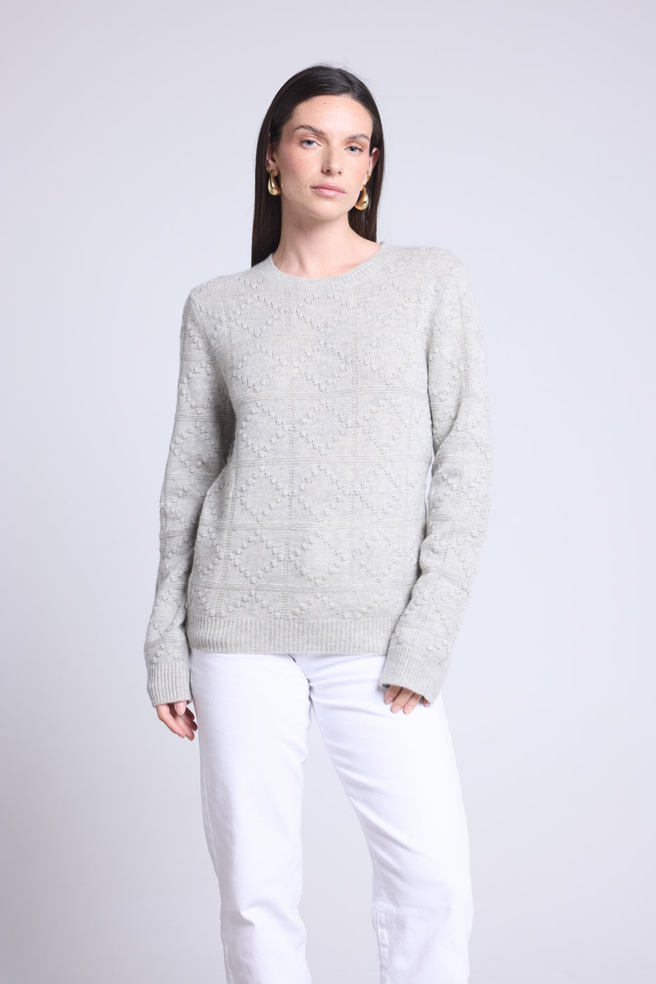 Jersey de Cuello Redondo Bubble de Cachemira Waldorf - Gris Claro - Mujer
