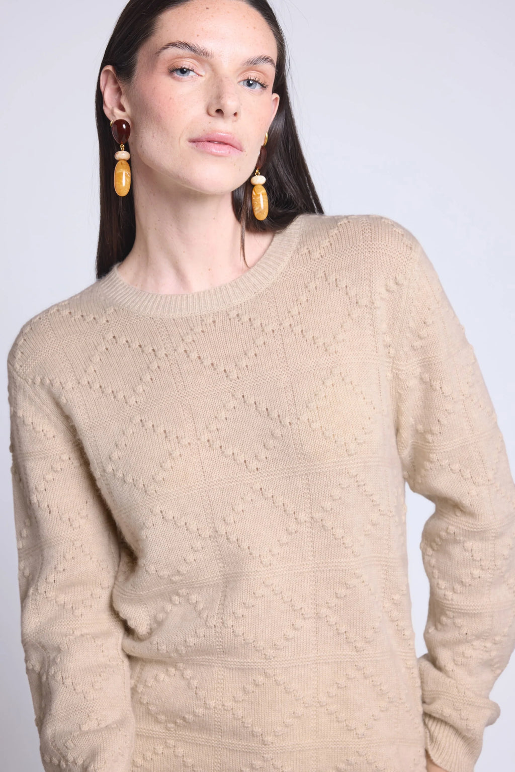 Waldorf Bubble Cashmere Crew Neck Jumper - Creamy Beige - Women