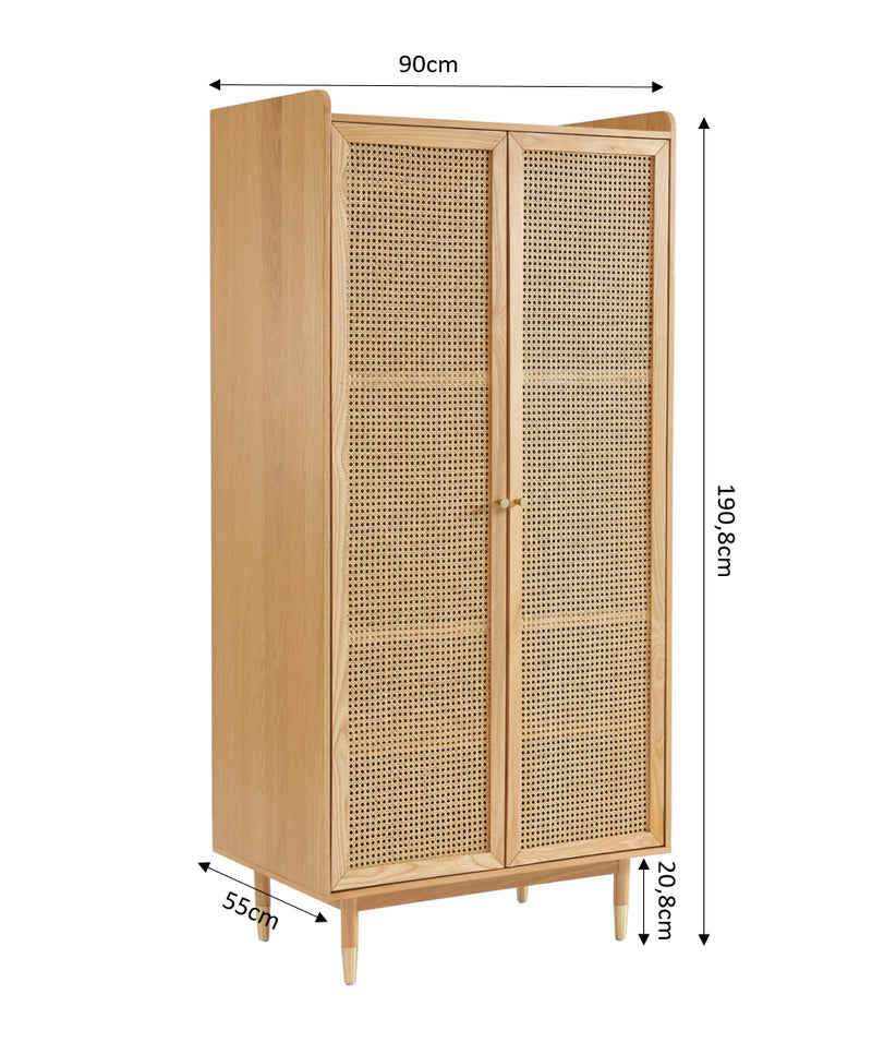 Armoire Leon - Placage Chêne Et Cannage Rotin 2 Portes