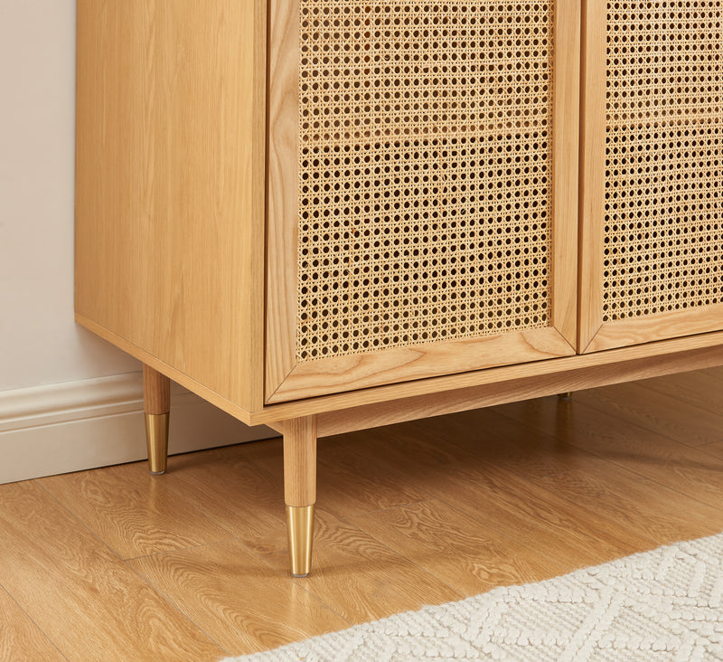 Armoire Leon - Placage Chêne Et Cannage Rotin 2 Portes