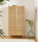 Armoire Leon - Placage Chêne Et Cannage Rotin 2 Portes