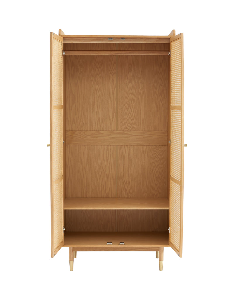 Armoire Leon - Placage Chêne Et Cannage Rotin 2 Portes