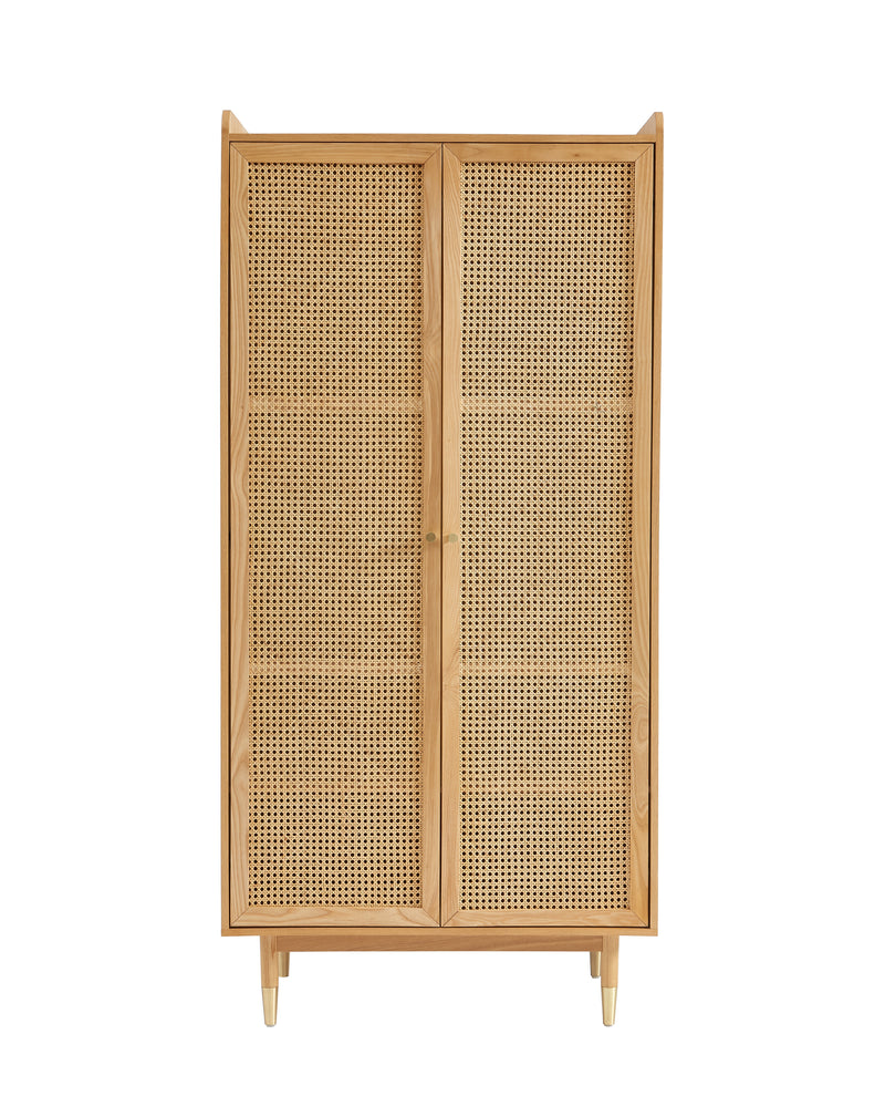 Armoire Leon - Placage Chêne Et Cannage Rotin 2 Portes