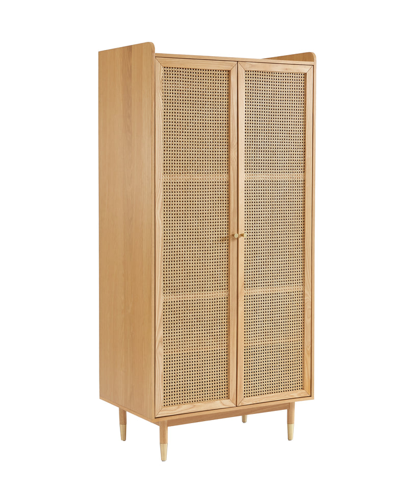 Armoire Leon - Placage Chêne Et Cannage Rotin 2 Portes